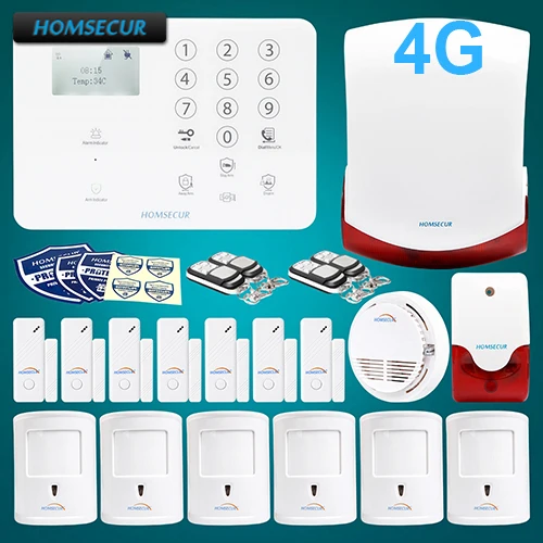 

HOMSECUR Wireless 4G/3G/GSM SMS Autodial Home House Alarm System+Smoke Detector GA01-4G-W