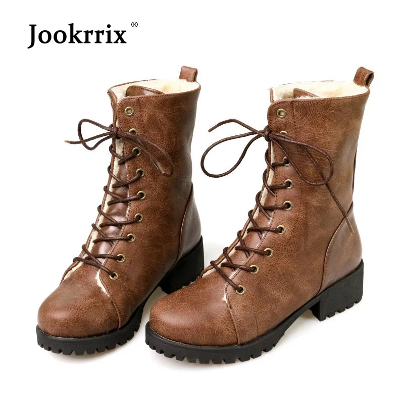 

Jookrrix New Casual Shoes Women Fashion Warm Martin Boots Lady chaussure Winter Female footware Cross-tied Ankle Boots with Fur