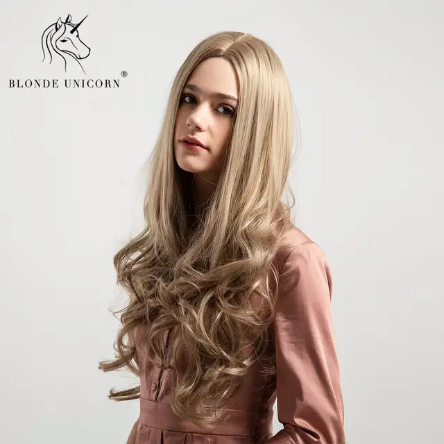 Blonde Unicorn Synthetic Wig 26 Inch Long Wavy Hair 5 Colors Pink