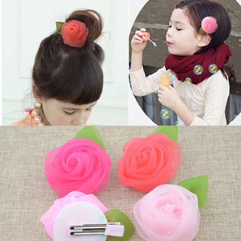 

Hot Sale Summer Newborn Kids Chiffon Rose Flower Hair Clips For Baby Girls Children Hairpins Headwear Hair Accessories