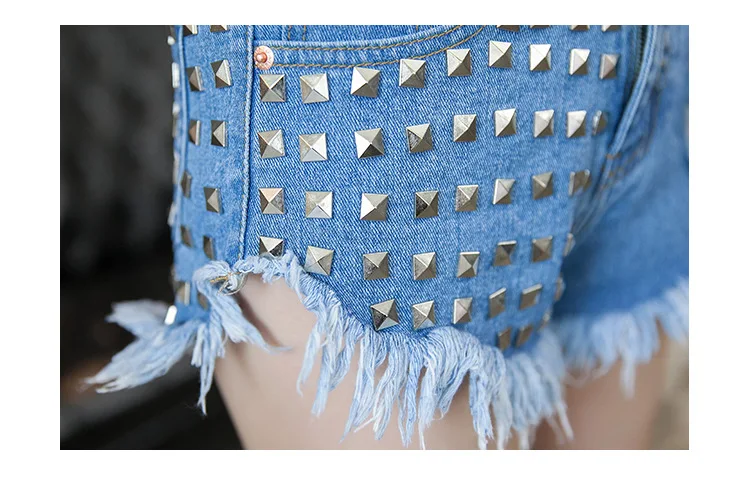 2017 European station Europe and the United States new rivets rivets irregular cat to be side cowboy high waist pants shorts hot pants (7)
