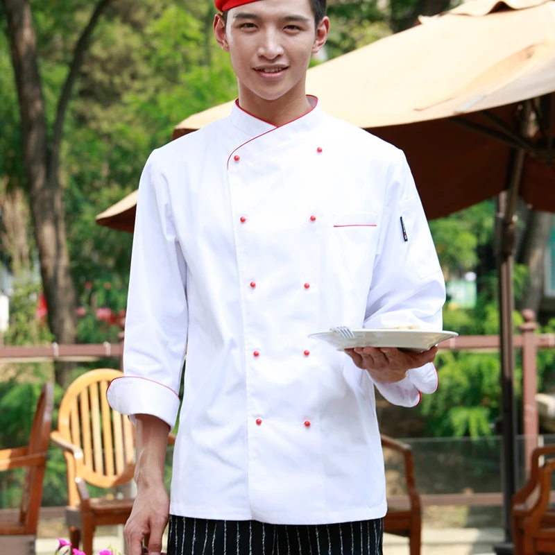 2015 мода  ресторан гостинца кухня повар пиджак куртка форму двубортная пуговица   полный рукав  запасная пуговица Касой