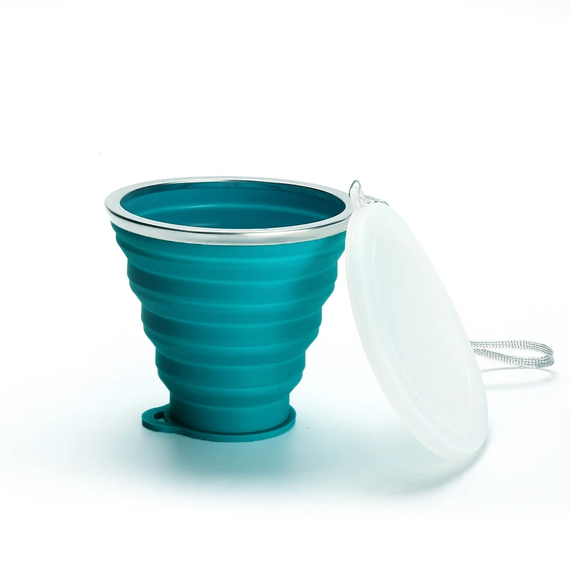 Мода путешествия силиконовые выдвижные складные чашки открытый Телескопические Складные стаканы открытый кофе чашки выдвижной путешествия Copa - Цвет: Синий