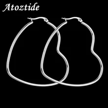 Atoztide минималистичные серебряные серьги-кольца из нержавеющей стали с большим сердцем, гладкие серьги, кольца, ушные петли, свадебный подарок