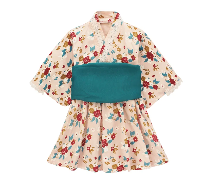Японские традиционные костюмы, детское кимоно, хлопковый Халат для детей, кимоно, платье с Obi Yukata, танцевальная одежда для девушек Z947 - Цвет: Розовый