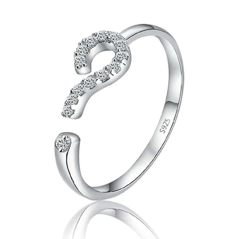 

Hot Peculiar Question Mark Shape Openwork Adjustable 925 Silver Cubic Zirconia Female Ring Punk Friend Giving