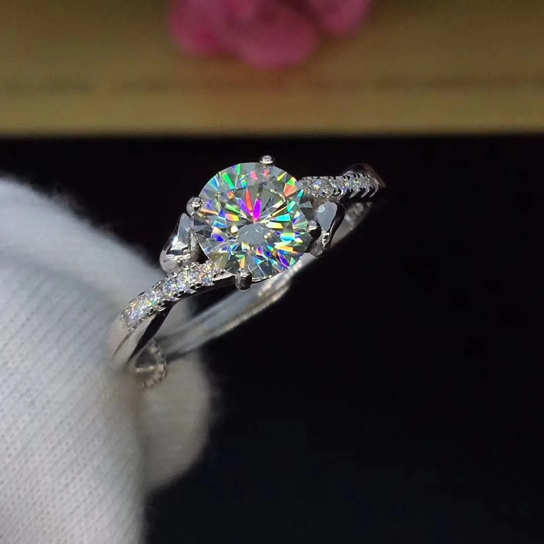 Круглое серебряное кольцо Moissanite 1ct D VVS роскошное свадебное кольцо Moissanite для женщин