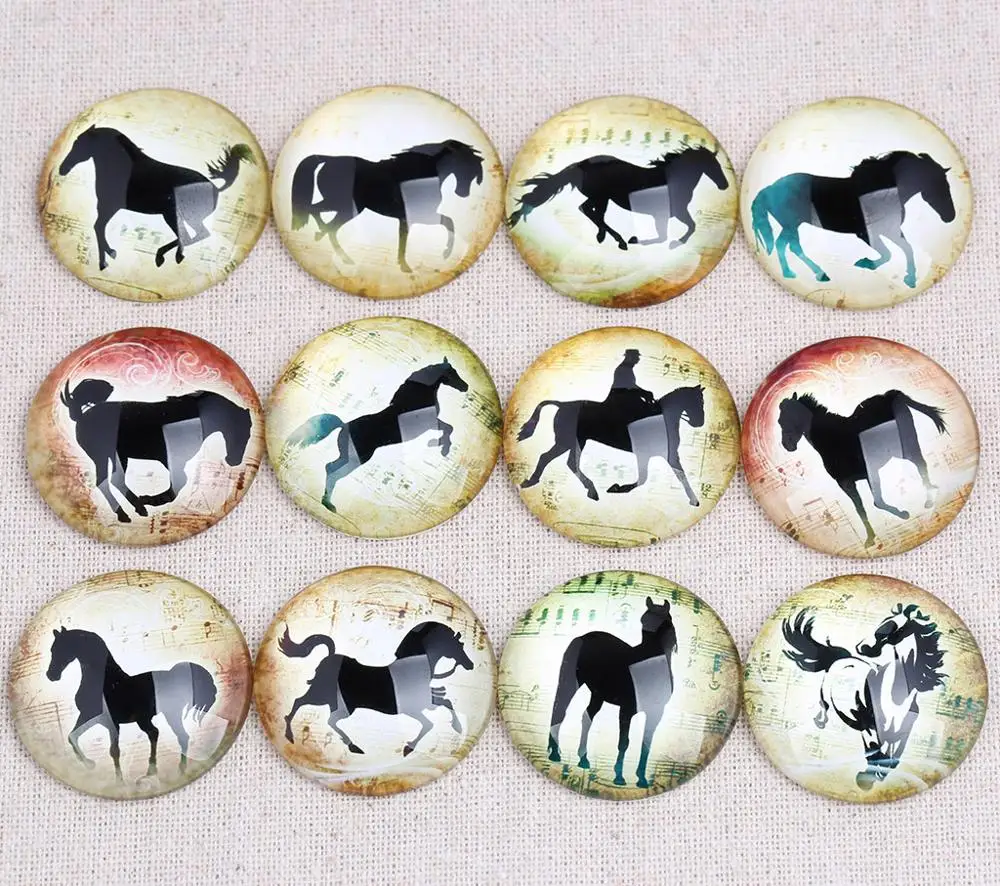 

onwear mix horse silouette photo round glass cabochon 20mm 25mm 30mm diy jewelry componnets for keychain pendant