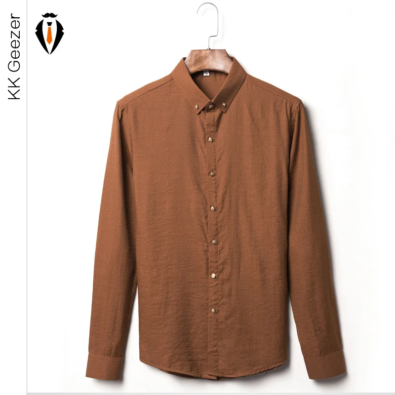 Men Black White Shirt Breathable Cotton Dress Shirt Long ...