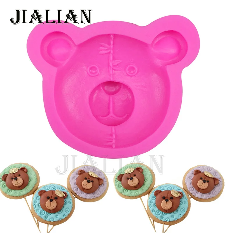

Cartoon 3D bear head soap mould Lollipop chocolate molds cake decorating tools DIY baking cooking fondant silicone mold T0407