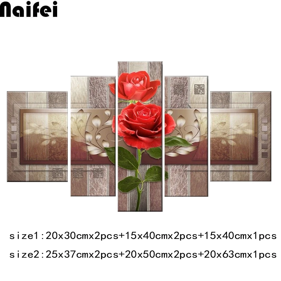 

5D DIY Diamond Painting Cross Stitch kit 5pcs/set abstract flower red rose Full display Diamond Embroidery Diamond Mosaic Decor