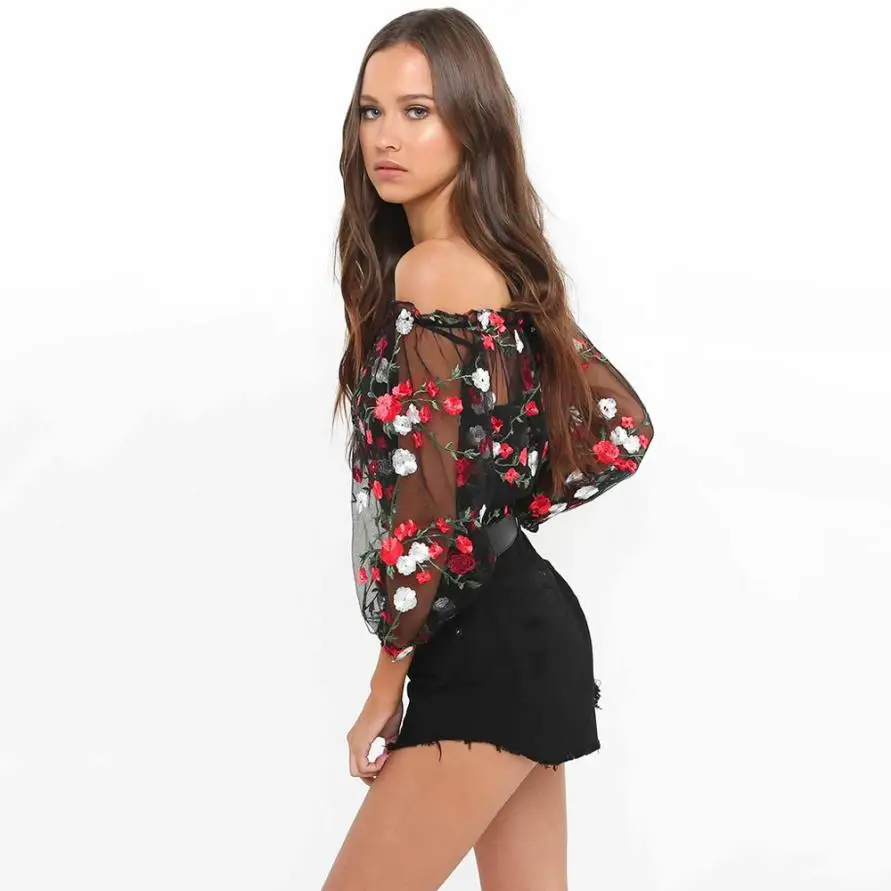 Blusas Apparel сексуальные сетчатые кружевные топы с вырезом лодочкой и оборками