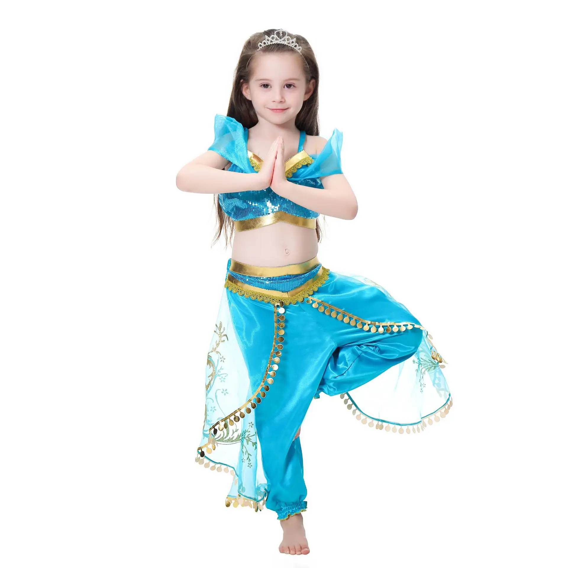 

2019 Summer Girl Dress Arabian Princess Jasmine Princess Dress up Costume Children Sequin Cosplay Clothes Kid Party Fantasy G053