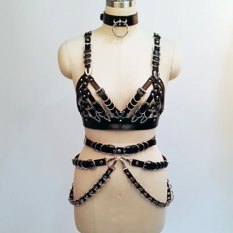 Черные подвязки для бюстгальтера из искусственной кожи в стиле панк|leather harness|waist
