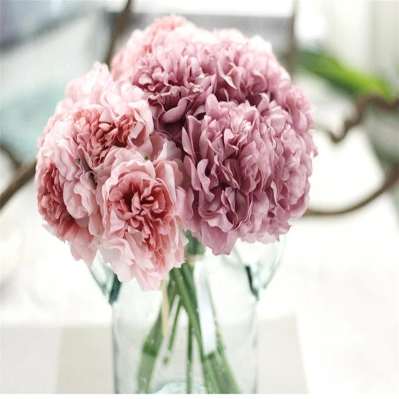 2018 New 1Pcs  Artificial Silk Fake Flowers Peony Floral Wedding Bouquet Bridal Hydrangea art Decor05