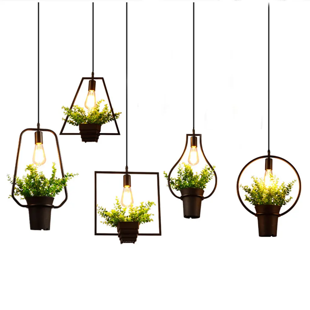 Простая железная Люстра для растений, железная лампа, геометрическое освещение для растений, для паба, музыкального ресторана, DNJ998