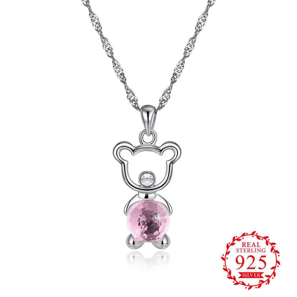 

Jemmin 3 Colours Lovely Bear Shape Real 925 Sterling Silver Necklace With AAA Round Crystal For Women Girls Party Jewelry