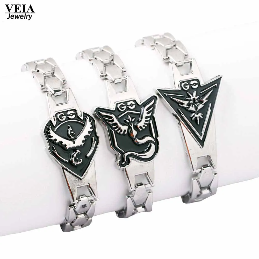 Новый браслет Pokemon GO Team Valor Instinct Mystic Logo Bar серебряные металлические