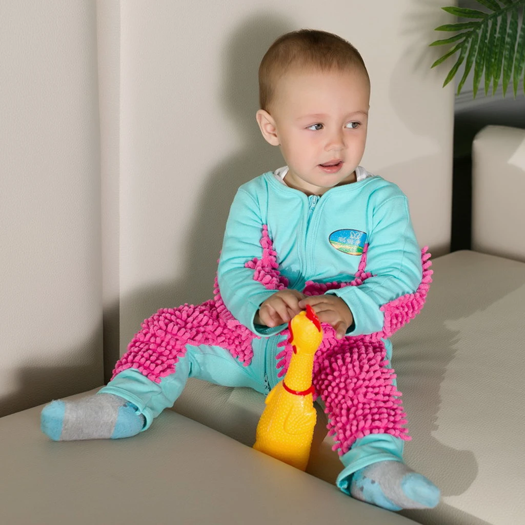 Baby Mop Romper For Boys Girls Clothes Long Sleeve Crawling Jumpsuit Infant Cleaning Mop Suit