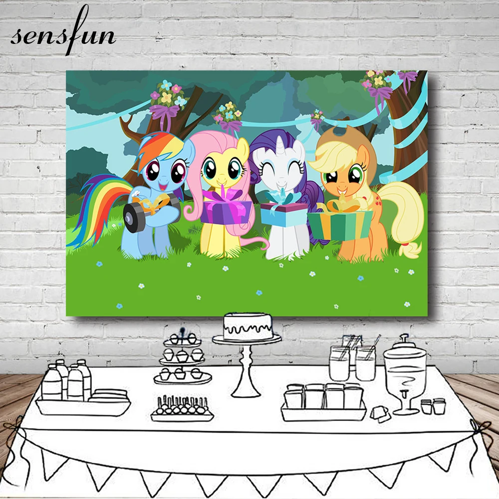 

Sensfun Grassland Little Pony Gift Backdrop Tree Flower Children Birthday Party Backdrop For Photo Studio 7x5FT Vinyl