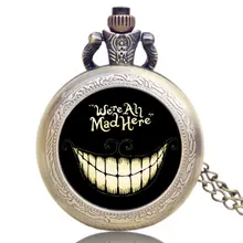 Горячая Мода Алиса в стране чудес мы все здесь карманные часы с цепочкой кварцевые Ретро часы подарок ювелирные изделия кулон цепочки и ожерелья