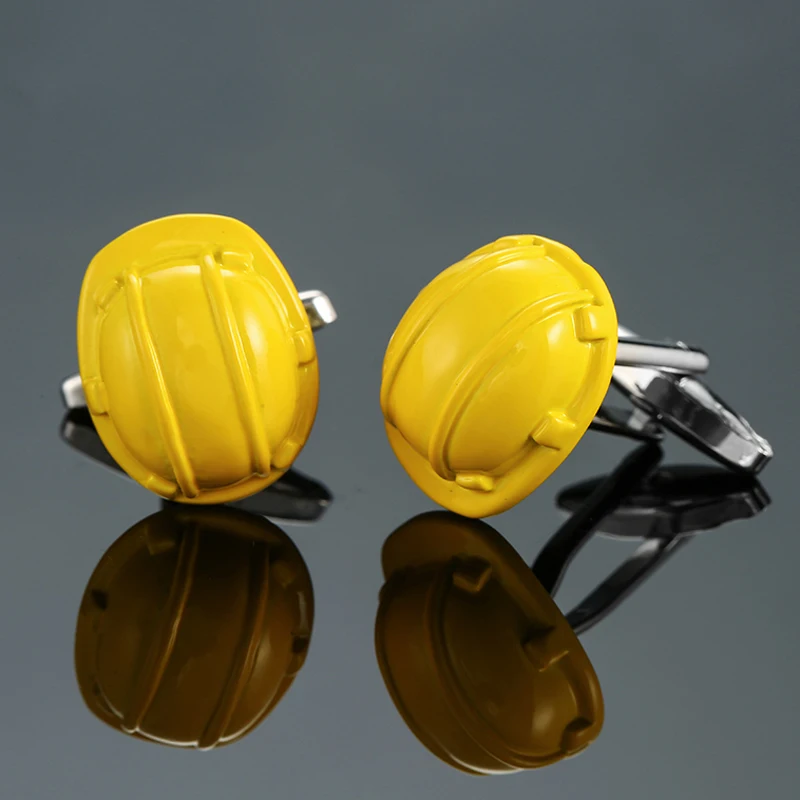 

DY New high quality brass senior engineer yellow safety helmet Cufflinks Men's French shirt Cufflinks free shipping