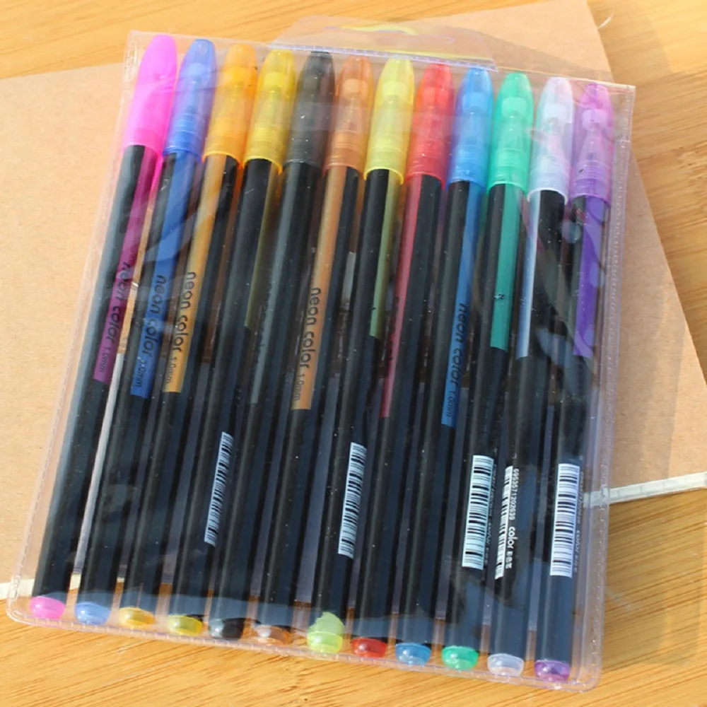 

12 Color Gel Pen Set Refills Metallic Pastel Neon Glitter Sketch Drawing Color Pen School Stationery Marker for Kids Gifts