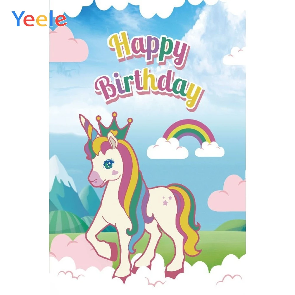 

Yeele Vinyl Unicorn Rainbow Sky Girl Birthday Party Photography Background Princess Photographic Backdrop For Photo Studio