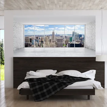 

Creative Bed Head Decoration Wall Stickers 3D Fake Window Modern City Pattern for Bedroom Decor Large Size DIY Mural Art Picture