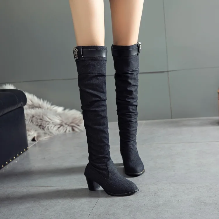 

Big Size 11 12 13 14 15 16 17 Euro-American style round-headed square heel thick-heeled strap buckle for middle boots