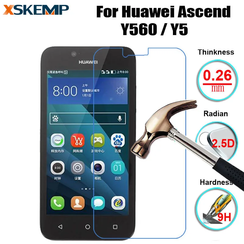 Прозрачное закаленное стекло 0 26 мм для Huawei Y560 Y5 Защитная пленка экрана глянцевая