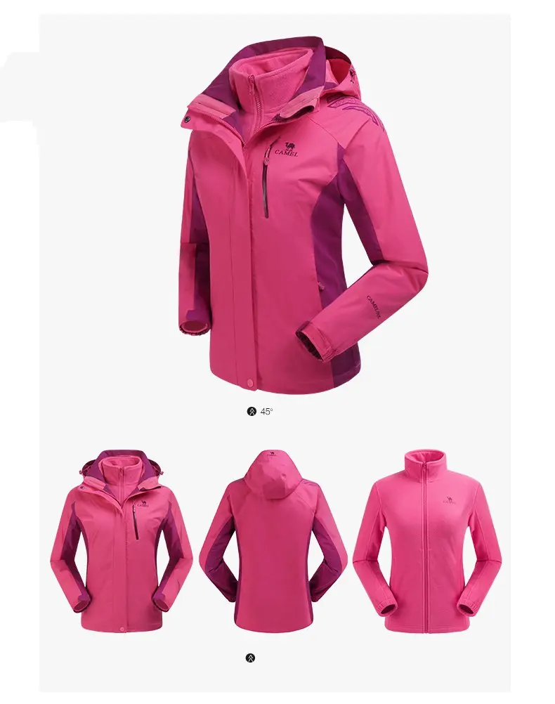 CAMEL, Женская куртка 3 в 1, водонепроницаемая, теплая, для альпинизма, кемпинга, катания на лыжах, ветровка, термальная, дождевик