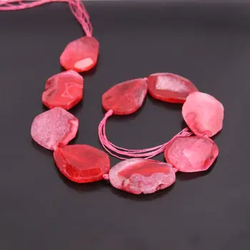

15.5"/strand Approx9PCS Pink Red Dragon Veins Agates Faceted Slab Beads,Natural Stone Gems Slice Nugget Pendant Jewelry Supplier