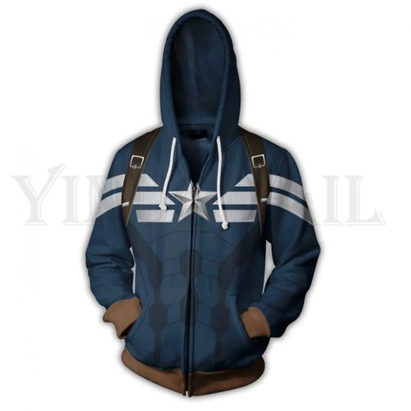 

Men and Women Zip Up Hoodies The Avengers Hero Hooded Jacket Mravel Superheroes Sweatshirt Captain America Streetwear Costume