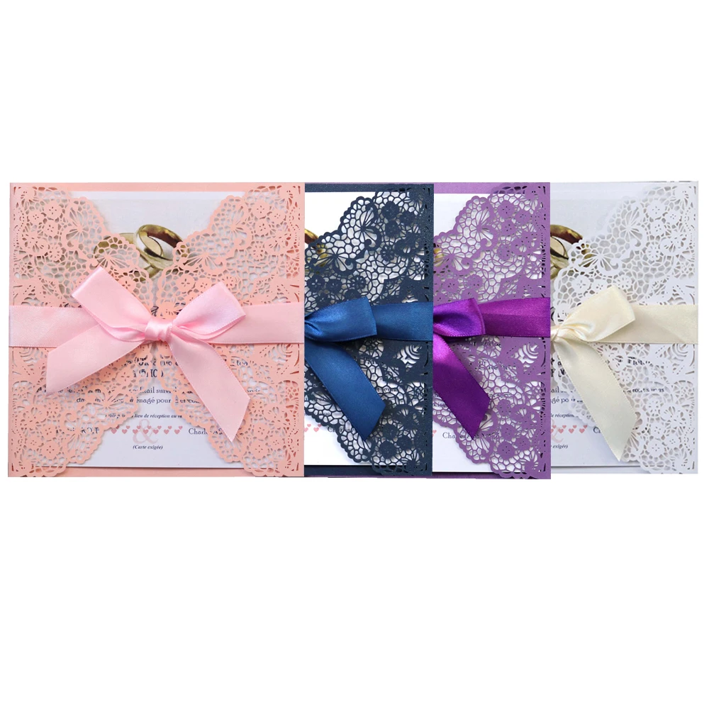  10pc/lot Hollow Laser Cut Wedding Invitations Elegant Lace Design Engagement Wedding Invitation Car - 33022680466
