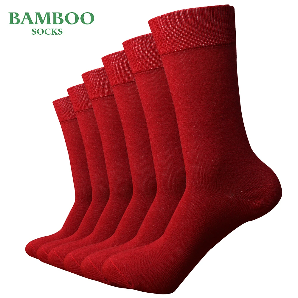 Мужские бамбуковые носки Match-Up, красные дышащие антибактериальные мужские деловые носки (6 пар/лот)