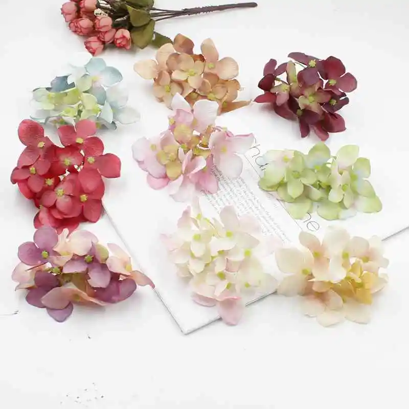 

New 5 pieces of artificial hydrangea head silk sakura flower wedding wreath headdress wrist brooch decoration fake flower