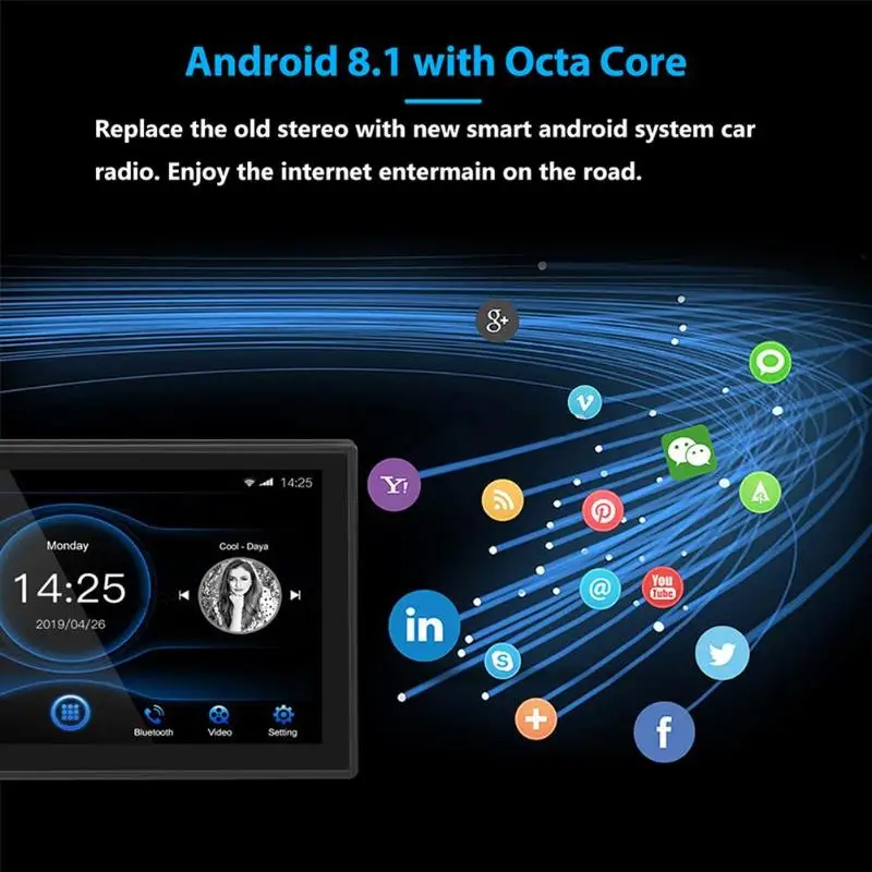 Sale 7inch 1DIN Bluetooth Car Stereo Player GPS Android 8.1 WiFi USB AM FM RDS Radio Receiver Head Unit Car Multimedia Player 12