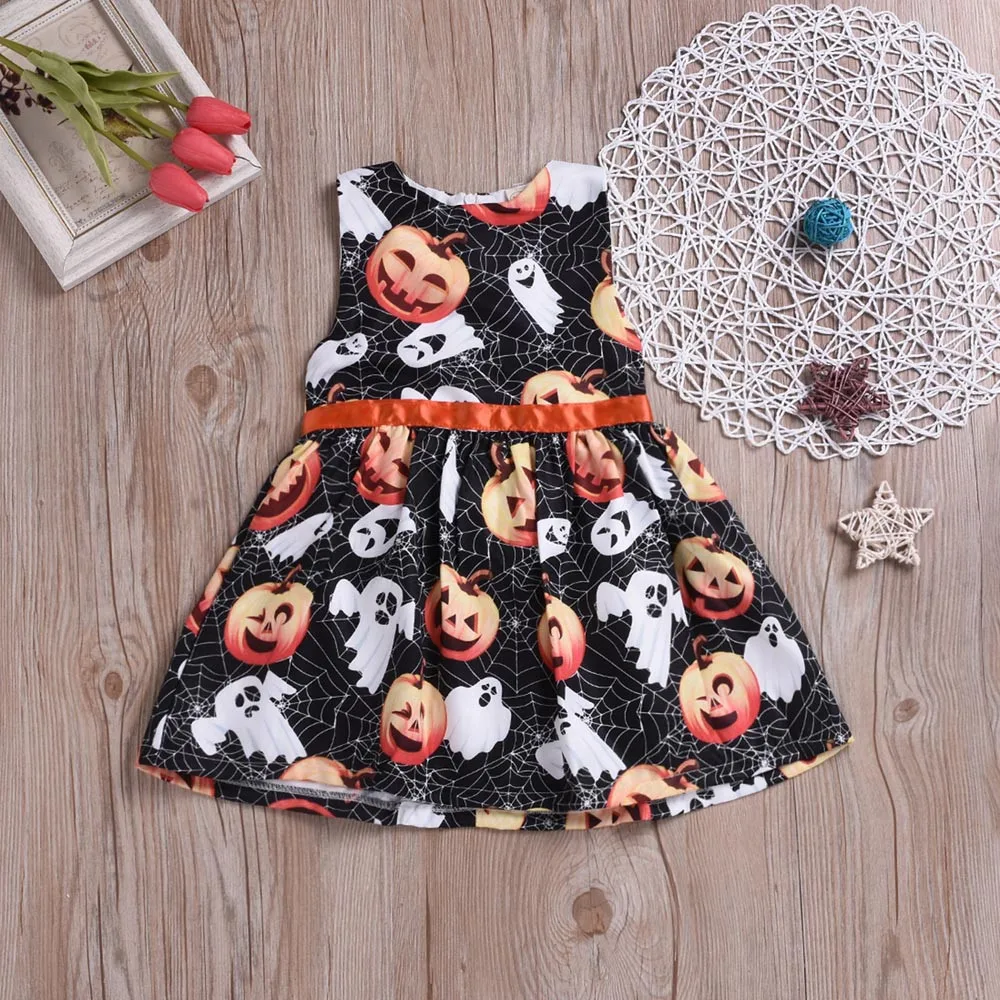 Baby Girls Halloween dress Children Sleeveless Cartoon Pumpkin