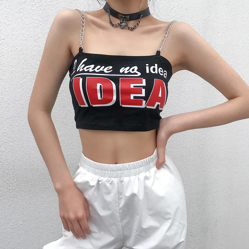 

Chain Large Letter Streetwear Harajuku Camis I have no idea Nothing Better Than You Vest Black Sleeveless Women Tank Tops