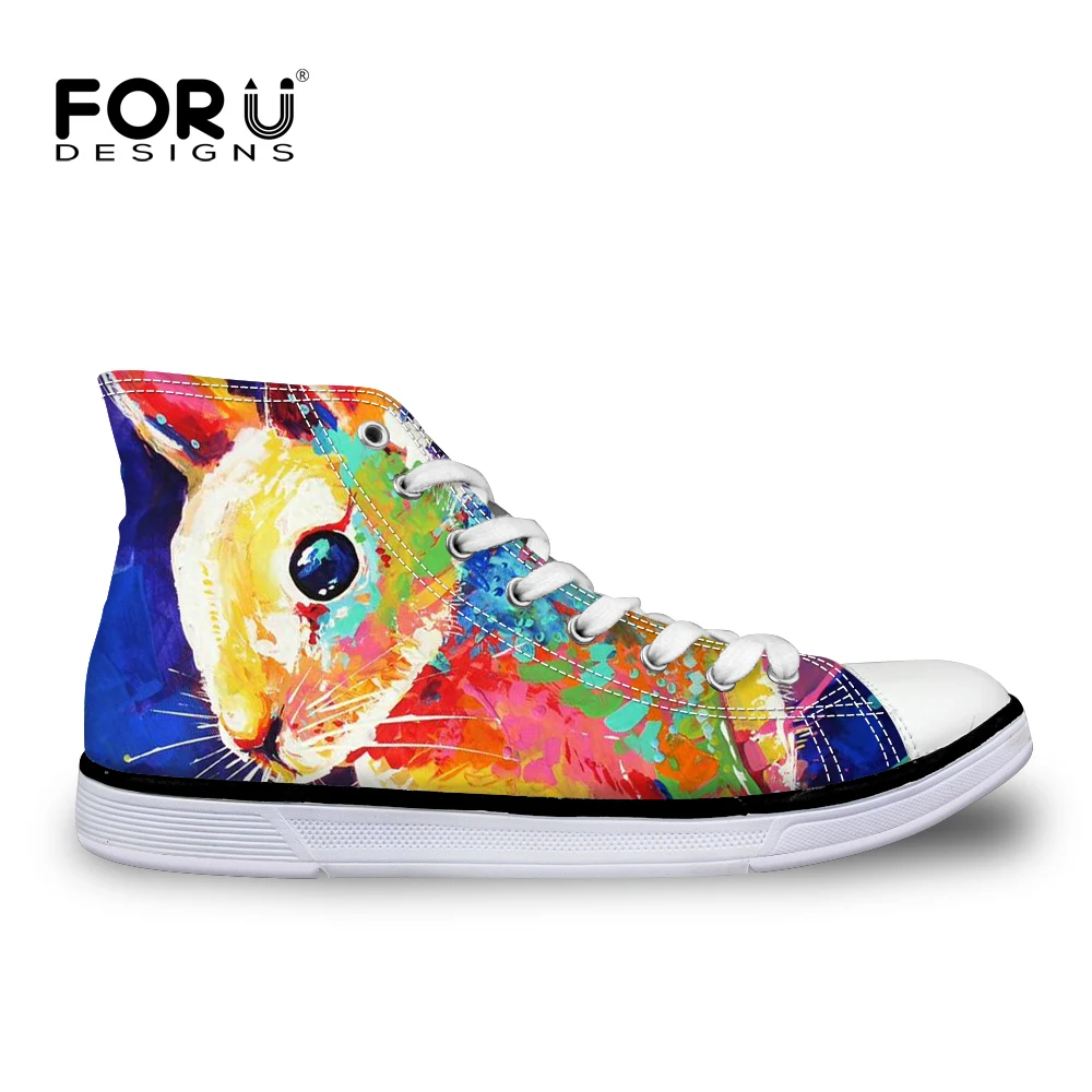 

FORUDESIGNS Rabbit Printed High Top Women Shoes Retro 3D Painting Animals Casual Ladies Canvas Vulcanize Shoes Mujer Zapatillas