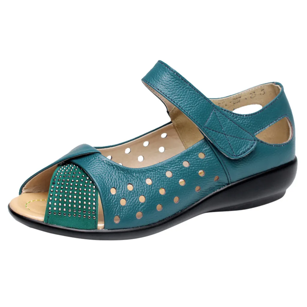 CHAMSGEND/Новые Летние повседневные сандалии для мамы на плоской подошве; кожаные туфли на плоской подошве с открытым носком; удобные уличные сандалии с открытым носком