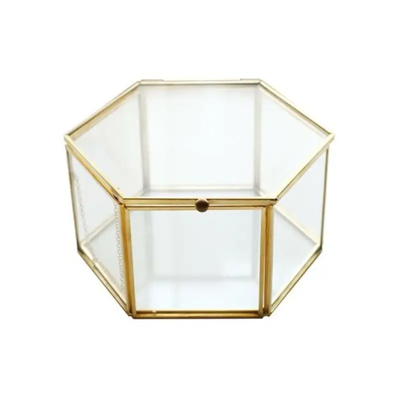 Геометрическая прозрачная стеклянная шкатулка для ювелирных изделий, держатель для украшений, настольный контейнер для суккулентов, контейнер для домашнего хранения ювелирных изделий