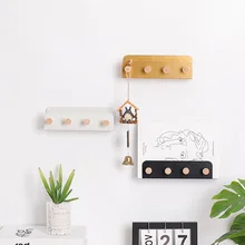 

Nordic Wooden Iron Wall Shelf with 4 Hook Key Rack Wall Mounted Storage Rack Organization For Bedroom Home DIY Wall Decor Holder