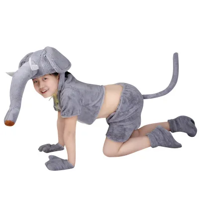 grey Детские пижамы для косплея с изображением животных из мультфильма кигуруми, мягкий хлопковый вельветовый Комплект для мальчиков и девочек, топы+ шорты, детская одежда для выступлений - Цвет: grey