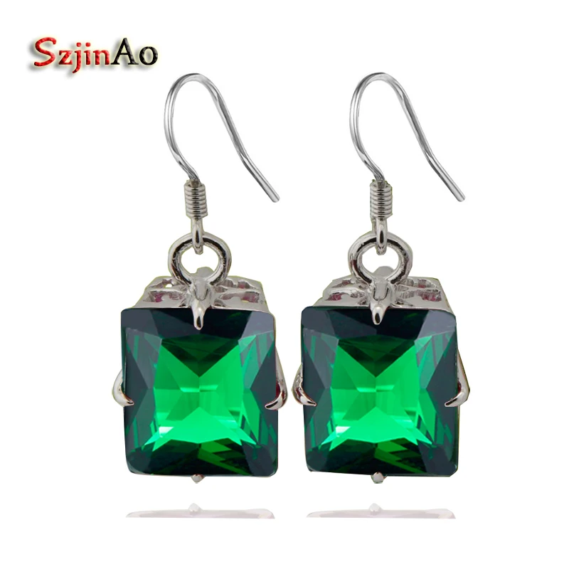 Szjinao custom incredible 925 sterling silver earrings emerald women luxury wedding earrings vintage style цена Szjinao custom incredible 925 sterling silver earrings emerald women luxury wedding earrings vintage style цены онлайн