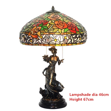 FUMAT, витражные настольные лампы, качественная художественная стеклянная лампа для гостиной, прикроватные светильники, Pastroal Stand, светодиодный, медные настольные лампы - Цвет абажура: height 67cm Dia46cm