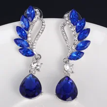 

5 Color Bule Red White Green Purple Fashion Crystal Flower Earrings for Women Water Drop Long Earrings Elegant Fine Jewelry