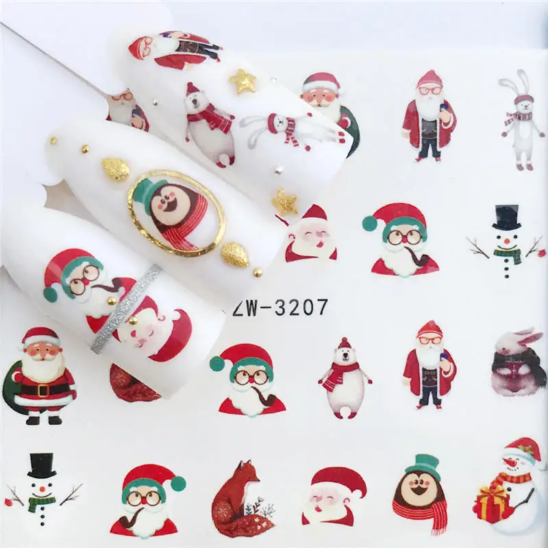 FWC 1 Sheet Christmas Snowflake Nail Sticker Santa Claus Deer Pattern Transfer Sticker Manicure Nail Art Decals - Цвет: YZW-3207