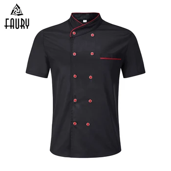 

2018 New Chef Uniform Food Service Unisex Kitchen Short Sleeve Double Breasted Summer Cook Wear Bakery Chef Jacket Apron